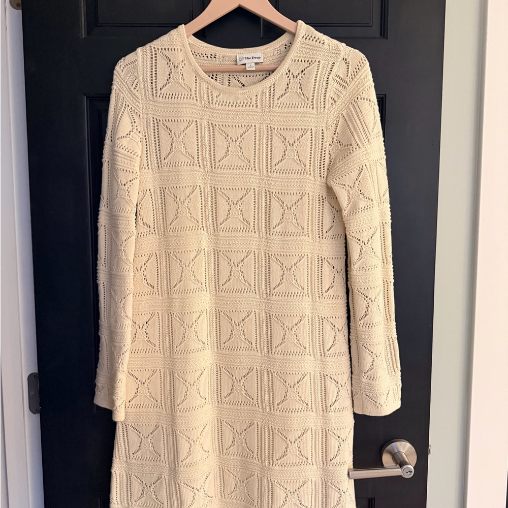 Elegant Cream Long Sleeve Crochet Dress